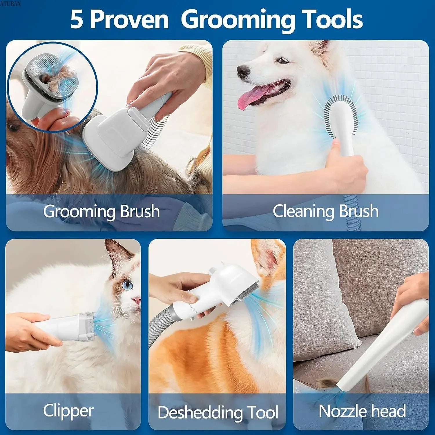 5-in-1 Home Pet Grooming Vacuum kit